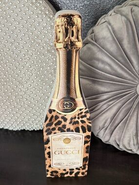 GUCCI Leopard Print Champagne Bottle Decorative Accent - Gold and Brown